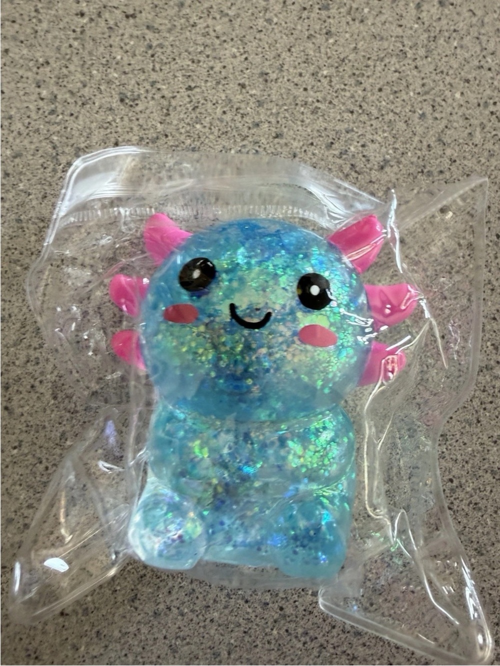 New Squishy Sensory Toy 3" Glitter Squeezy Sparkle Sugar Blue Axolotl Animal